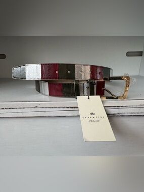 NWT Essentiel Antwerp Eelskin Belt Size 3 US 36 Metallic Colorblock Stripe